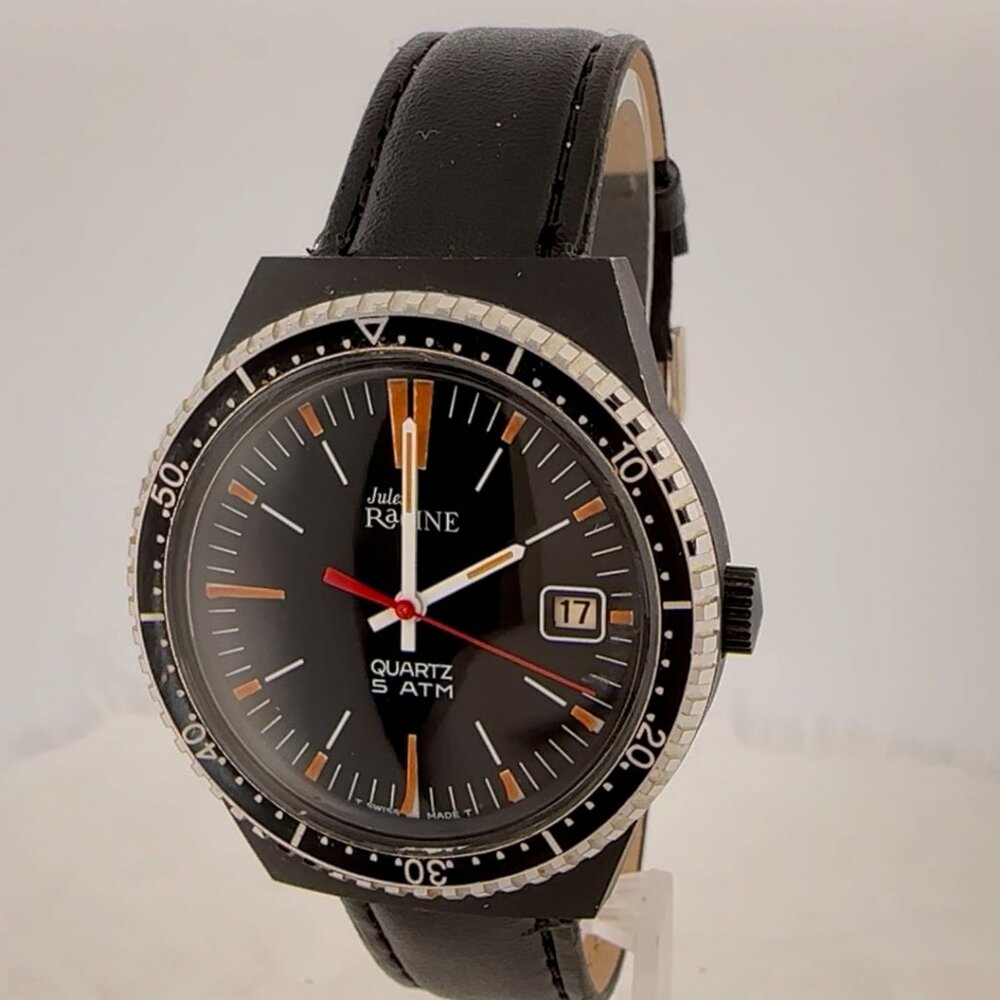 Vintage Jules Racine Diver Style Men's Quartz Wristwatch Swiss Made Steel & PVD